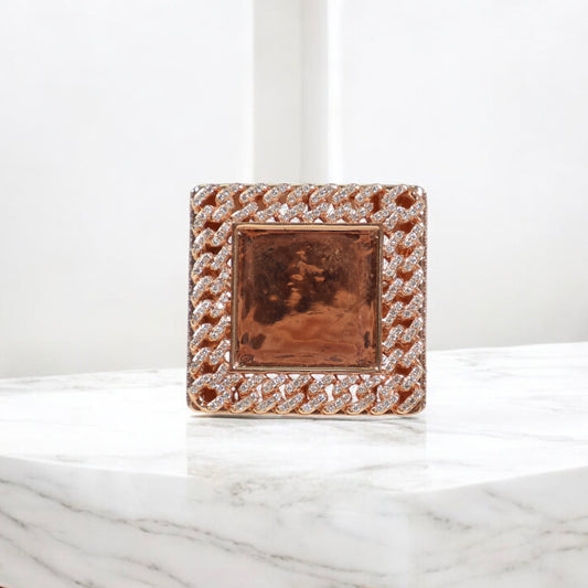 10K RG Diamond Memorial Cuban Fabric Rings / 14.77gr / Sz 10 / D-2.25Ct