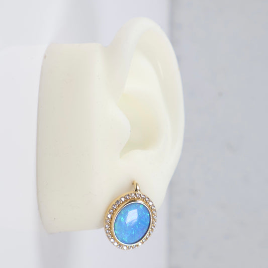 14K Yellow Gold Bluestone Hoop Earrings / 4.5gr
