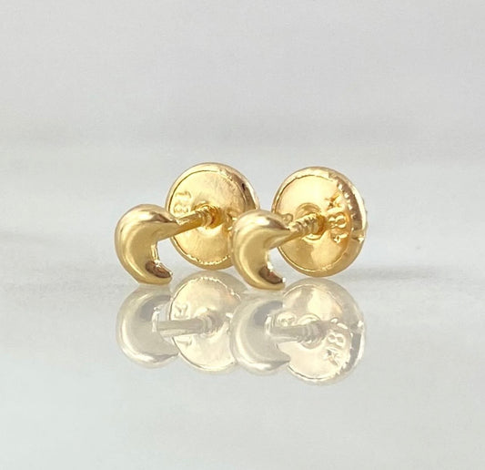 18K Yellow Gold Half Moon Stud Earrings / 0.41gr / 4mm