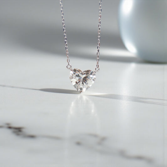 14K WG Lab Diamond Heart Set Jewelry / 3gr / 1mm / 18in / Lab D-3.09Ct