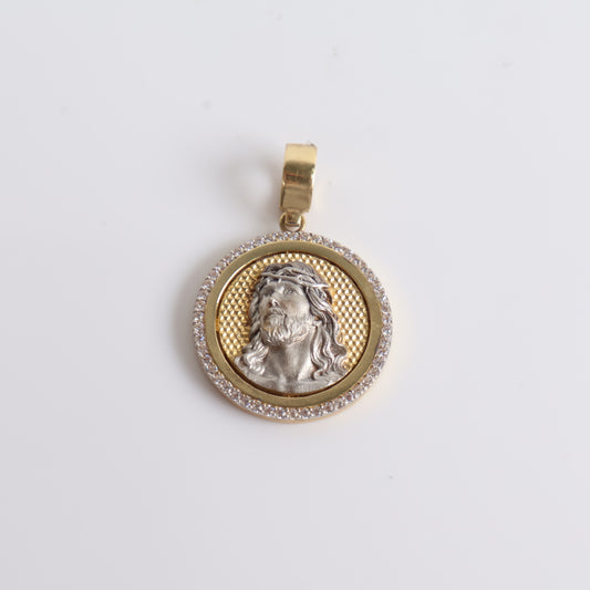 Jesus Face Pendant 14K Yellow - White Gold With Zirconia / 9.2gr