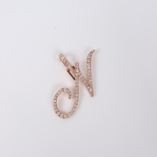 10K RG Diamond Letter N Italics Pendant / 2.61gr / 1in / D-0.75Ct