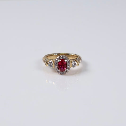 10K YG Fashion Oval Cut Rings / 5gr / Sz 6 1/4 / Red-White Zircons