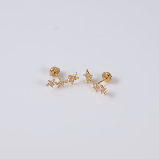 18K Yellow Gold Star Trail Stud Earrings 0.65gr