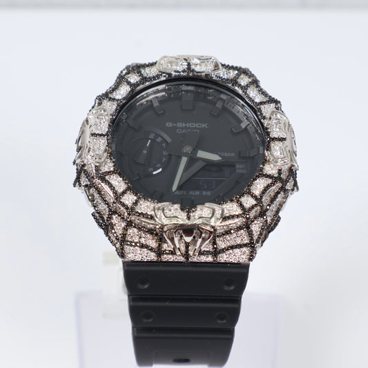 G-Shock Silver Round Moissanite Black Stone With Black Spider Animal Designer Bezel Watch / / / RP 5 1/2Cttw