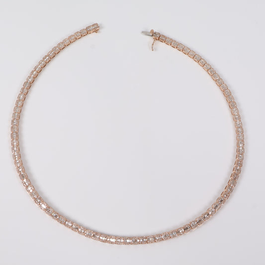 10K RG Diamond Baguette Square Luxury Chain / 22.64gr / 5mm / 17in / D-5Ct