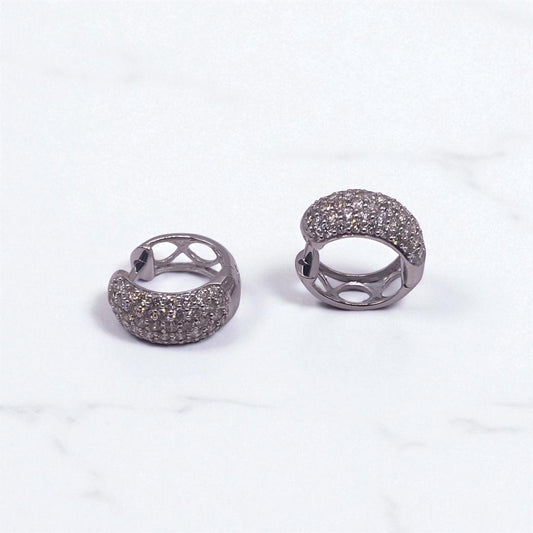 14K White Gold Diamond Fashion Hoop Earrings 1.55Ct / 4gr