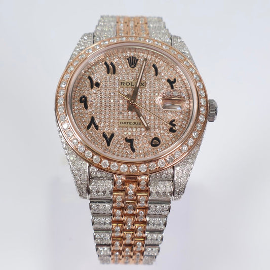 Bustdown Rolex 2 Tone Rose Arabic Numbers Watch / 41mm