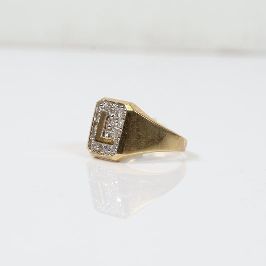 10K Yellow Gold Letter L Ring With Zircons / 4gr / Size 9.5