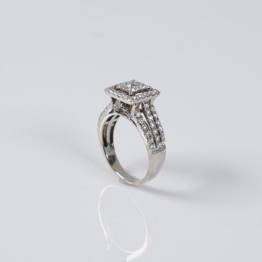 14K WG Diamond Double Square Luxury Engagement Ring / 5.4gr / Sz 7 / 1Ct Dia