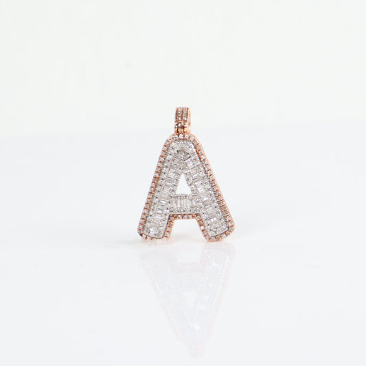 10K Two Tone Diamond Letter A Pendant / 3gr / 1.2in / Ct Dia