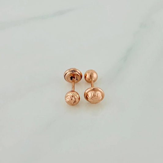 18K Rose Gold Diamond Cut Ball Stud Earrings / 0.55gr / 4mm