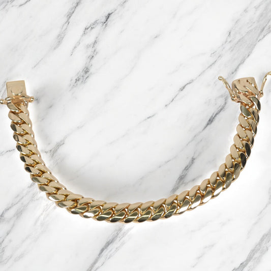 10K YG Micro Cuban Links Bracelet / 63.1gr / 10.4mm / 8in /