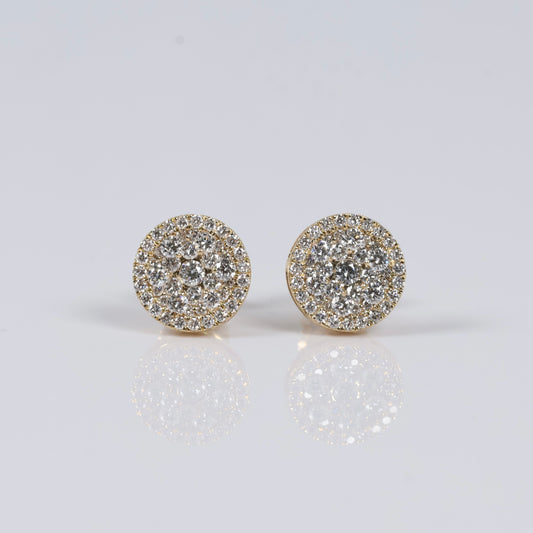 14K YG Lab Diamond Round Stud Earrings / 2.25gr / 10mm / 1 CTTW Lab VS / E-F