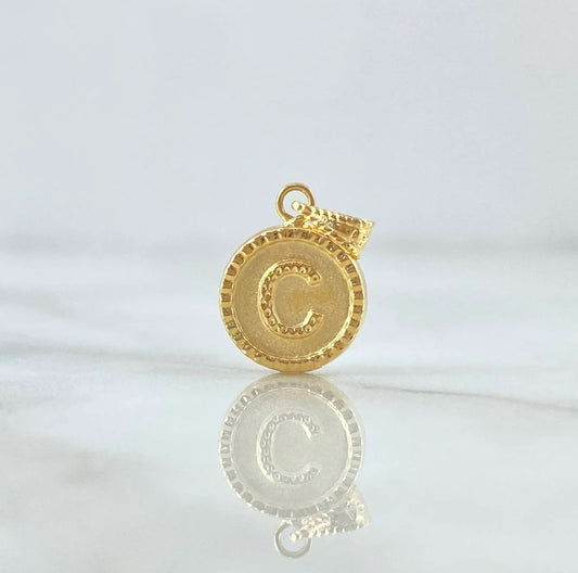 18K Yellow Gold Letter C Mate Pendant Bordered Circle / 0.56gr / 0.3in
