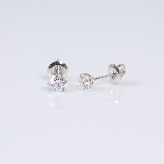 14K WG Lab Diamond Solitaire Round Stud Earrings / 0.82gr / 5mm / 1 CTTW Lab VS / E-F