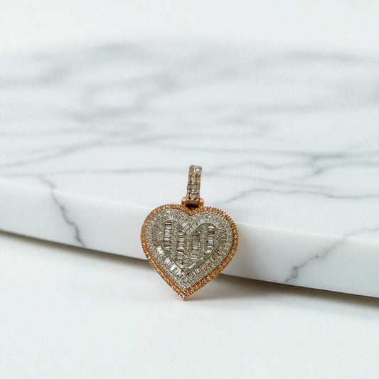 14K Rose-White Gold Diamond Heart Pendant 1.80Ct / 8.8gr