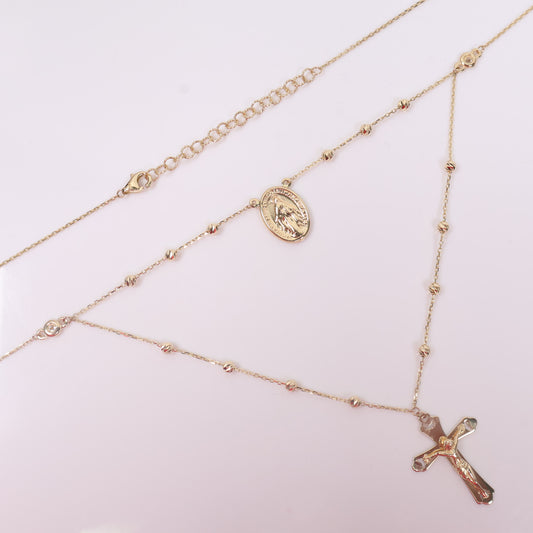 14K YG Rosary - Diamond Cut Balls Chain / 5.4gr / 1mm / 18in /