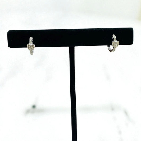 14K White Gold Diamond Heart Hoop Earrings 0.70Ct Dia / 2.22gr