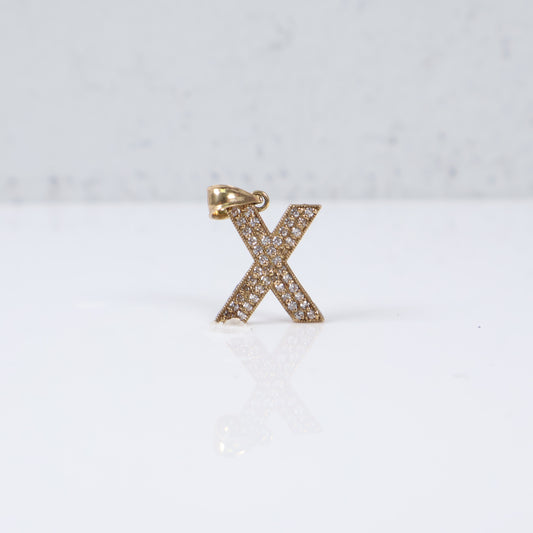 10K Yellow Gold Letter X Pendant With Zircons / 1.1gr / 1in