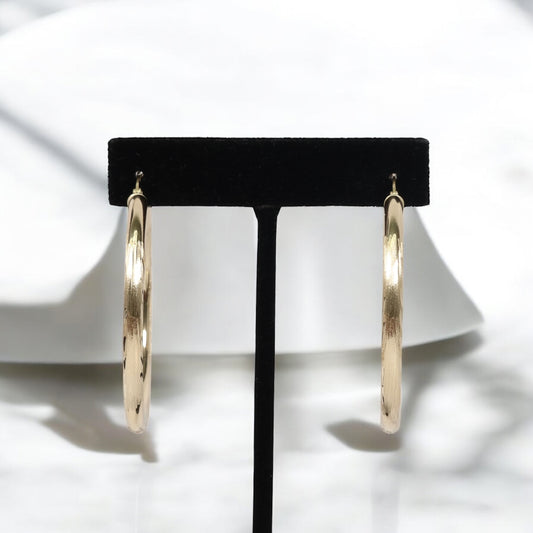 14K YG Luxury Hoop Earrings / 4gr / 1.6in /