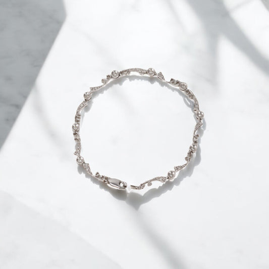 14K White Gold Diamond Luxury Bracelet Ct Dia / 6.4gr / 3.8mm / 7.5in