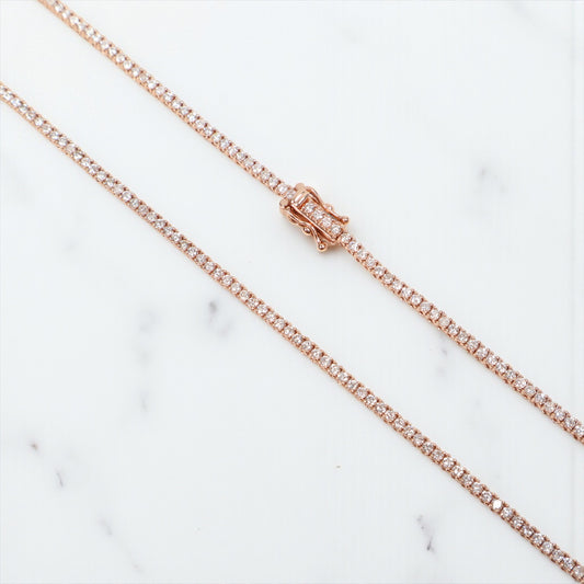 14K RG Diamond Tennis Chain / 14.06gr / 2mm / 20in / D-5Ct