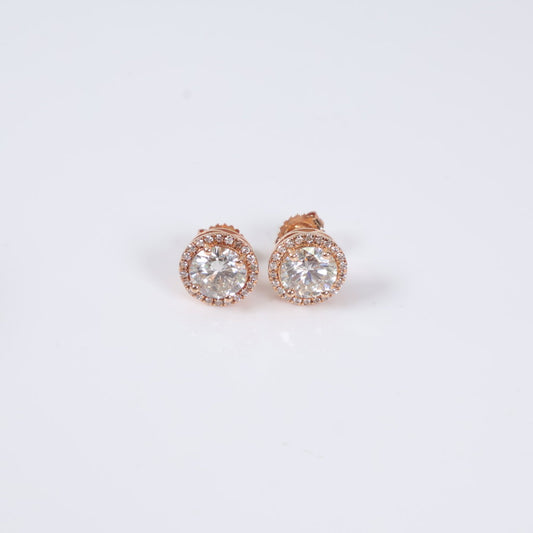 14K RG Lab Diamond Luxury Round Stud Earrings / 3.45gr / 10mm / 3.80Ct Lab / VS / F