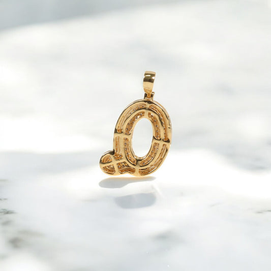 10K YG Diamond letter Q Pendant / 2.74gr / 1.1in / 0.5Wt Dia