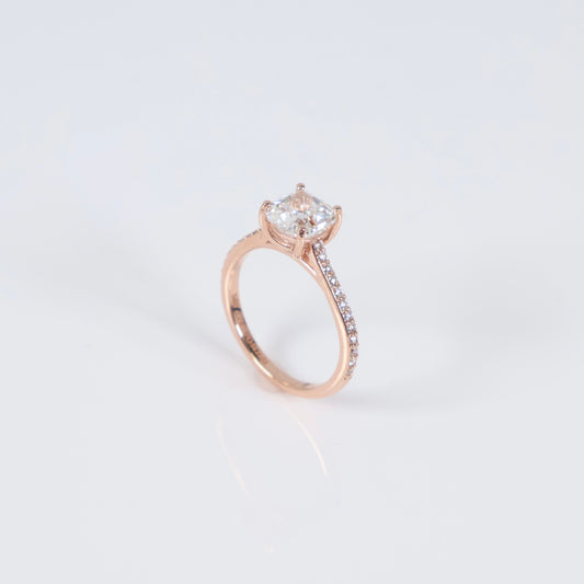 14K RG Lab Diamond Square Cushion Modified Brilliant With Certificate Engagement Ring / 2.94gr / Sz 6 3/4 / 1.76Ct Lab / D / VVS2