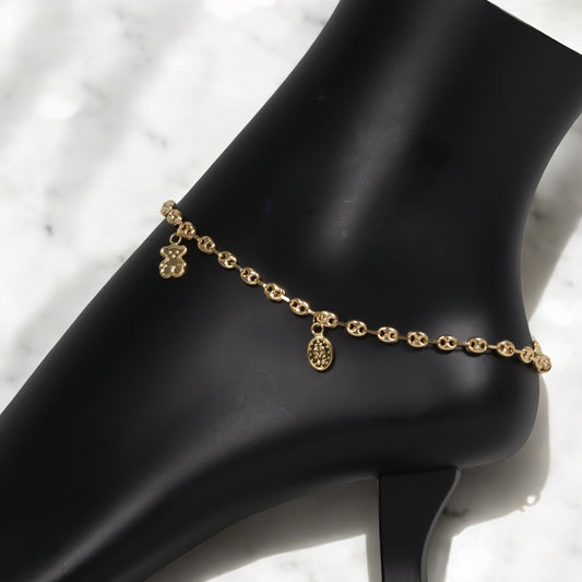 18K Yellow Gold Gc-Oso Ts-Virgen-Ladybug-Holy Spirit Anklet / 5.2gr / 4mm / 10in