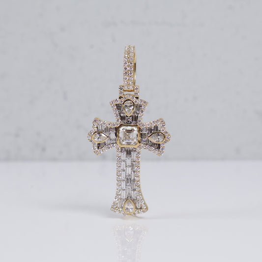 10K 2 Tone Lab Diamond Cross With Certificate Pendant / 6.56gr / 2in / 3.44 CTTW Lab VS / E-F