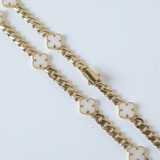 14K YG Monaco Cuban Link - White Clovers Chain / 29gr / 6mm / 18in /