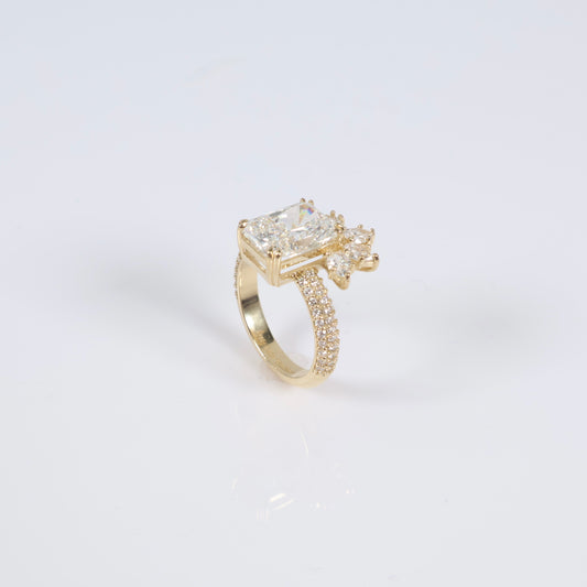 14K YG Lab Diamond Cut Cornered Rectangular Modified Engagement Ring / 5.6gr / Sz 6 3/4 / 4.07Ct Lab Dia / F / VVS2