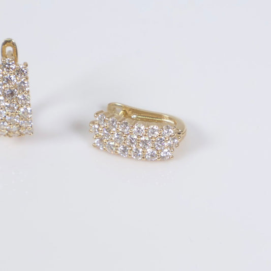 14K YG Lab Diamond Huggy 3 Row Hoop Earrings / 3.26gr / 0.5in / 1.15Ct Lab Dia / H / VS