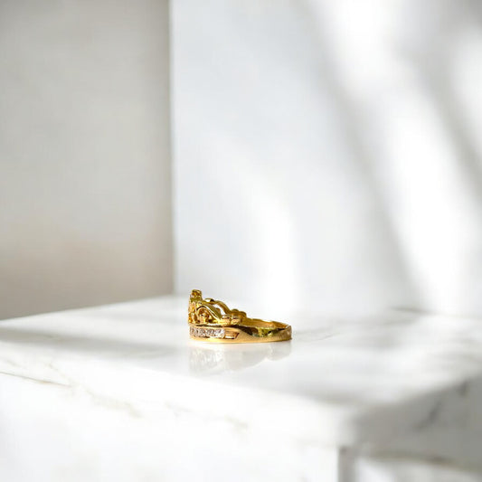 18K Yellow Gold Tiara Ring With Zircons / 3gr / Size 6