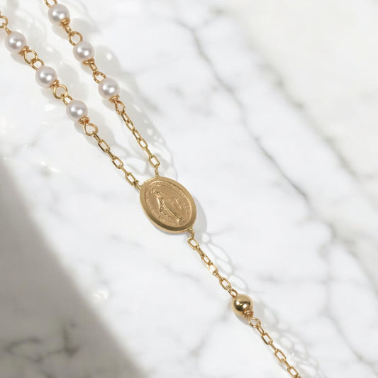 18K YG Rosary Chain / 6.35gr / 3mm / 18in / Pearls