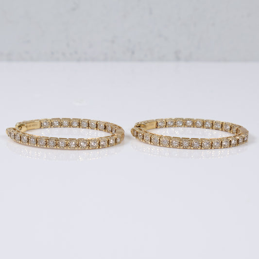 14K Yellow Gold Diamond Luxury Hoop Earrings 1Ct Dia / 17.2gr / 1.5in