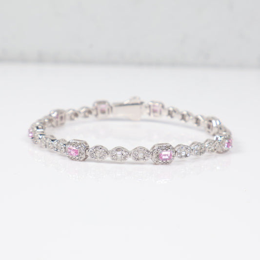 14K WG Diamond Oval Baguette With Square Sapphire Bracelet / 12.51gr / 4.1mm / 7in / D-2.00 / S-1.40