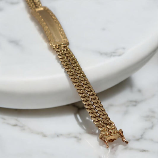 14K YG Cuban Link Name Plate Bracelet / 36.94gr / 10mm / 8.5in