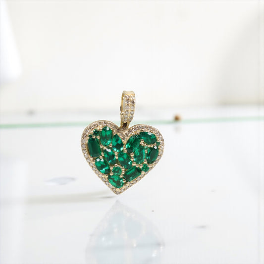 10K YG Diamond Heart With Emerald Pendant / 5gr / 1in / Eme-3Ct / D-0.60Ct