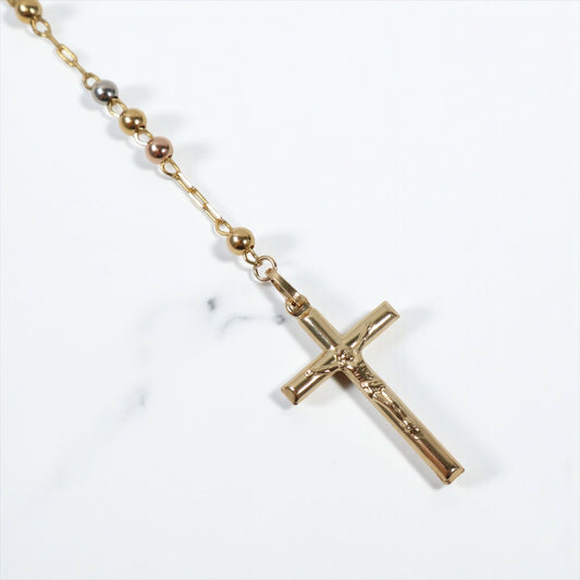 14K 2 Tone Rosary - Smooth Balls Chain / 15.9gr / 4mm / 26in /