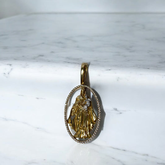 14K Yellow - White Gold Virgen Pendant With Zirconia / 7.1gr