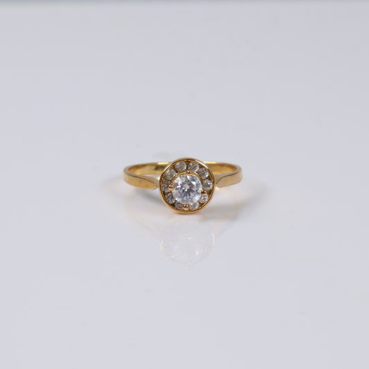 14K YG Solitaire Round Rings / 3gr / Sz 7 / White Zircons