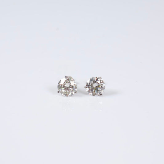 14K WG Lab Diamond Solitaire Round Stud Earrings / 2.38gr / 9mm / 6Ct Lab / VS / F