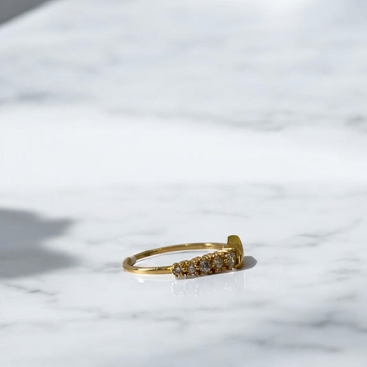 18K Yellow Gold Star Ring With Zircons / 1.5gr / Size 7