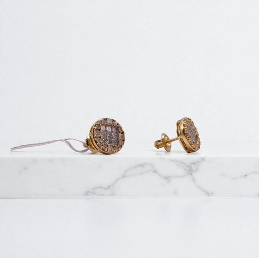14K Yellow Gold Diamond Circle Stud Earrings 1.53Ct / 3.2gr
