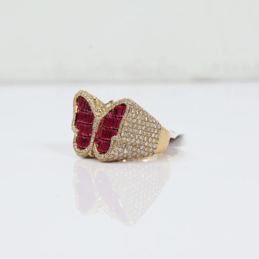 10K Yellow Gold Diamond Butterfly Ring 3.6Ct Lab Dia / Sapph / 10.1gr / Size 7