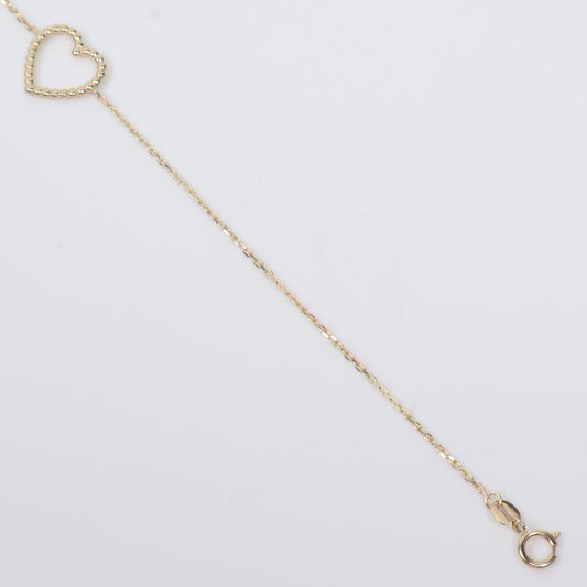14K YG Beaded Heart Bracelet / 1.1gr / 1mm / 7.5in /
