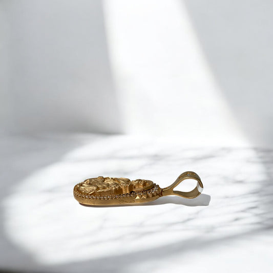 18K Yellow Gold Virgen Del Carmen Pendant With Zircons / 11gr